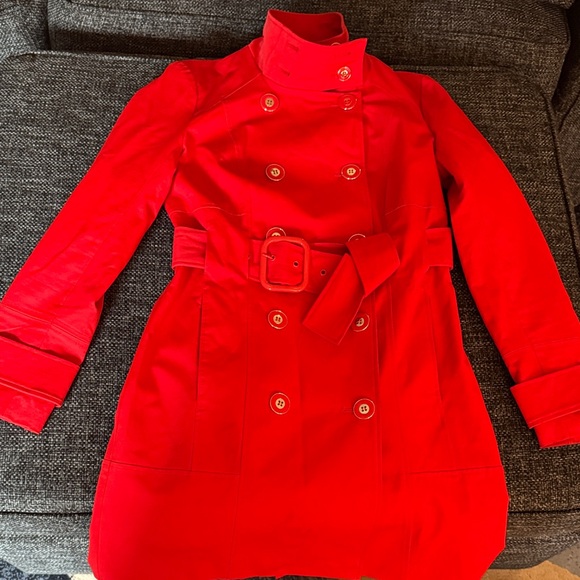 7th Avenue Design Studio Jackets & Blazers - Women's Red Double-Breasted Belted Trench Coat